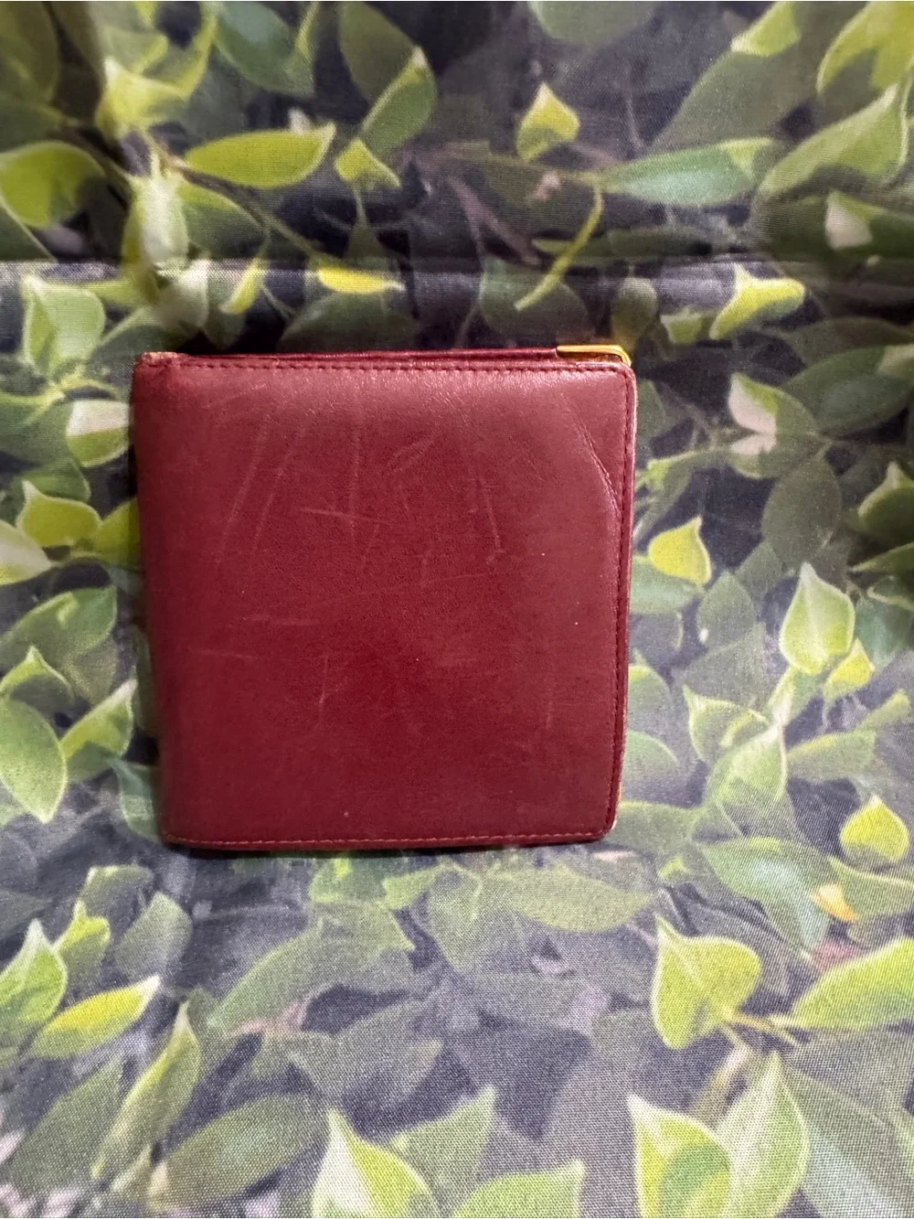 Cartier Men's Leather Bifold Wallet - Burgundy with Gold Accents